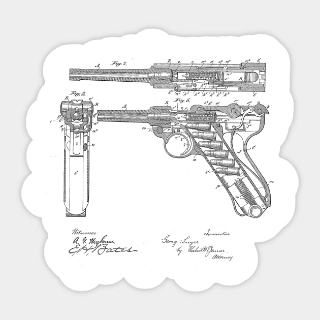 Gun Design Vintage Patent Hand Drawing Sticker by TheYoungDesigns